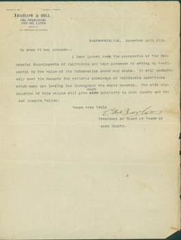 Item #63-6553 TLS Charles A. Barlow to Ellis A. Davis. Re: Commercial Encyclopedia of the Pacific...