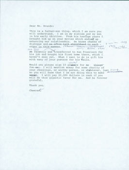 Item #63-6576 Draft of letter with MS notes, Herb Yellin to Marlon Brando. Herb Yellin