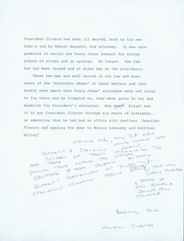 Item #63-6578 Draft of Op-Ed piece by Herb Yellin about Bill Clinton, his attorney Robert...