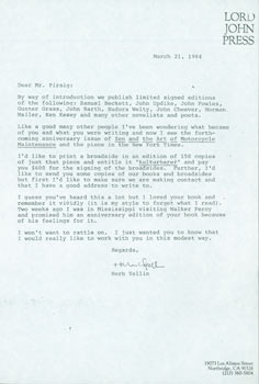 Item #63-6584 Photocopy of TLS Herb Yellin to Robert M. Pirsig, March 24, 1984. Herb Yellin