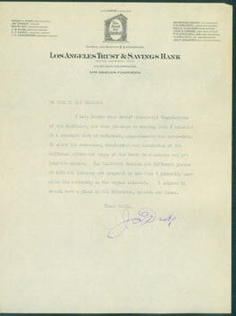 Item #63-6604 TLS J. C. Drake, Los Angeles Trust & Savings Bank. Re: Commercial Encyclopedia of...
