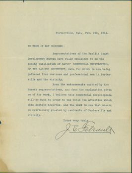 Item #63-6628 TLS J. E. Tetrault,February 5, 1914. Re: Commercial Encyclopedia of the Pacific...