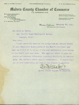 TLS W. C. Malloy, Madera Chamber of Commerce, Feb. 26, 1913. Re: Commercial Encyclopedia of the. Madera Chamber W. C. Malloy.