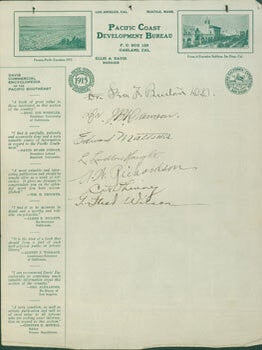 Item #63-6667 Autographs from noteworthy Californians on Pacific Coast Development Bureau...