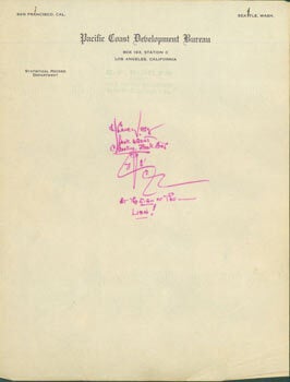 Item #63-6669 Autographs from noteworthy Californians on Pacific Coast Development Bureau...