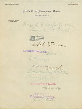 Item #63-6672 Autographs from noteworthy Californians on Pacific Coast Development Bureau...