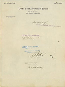 Item #63-6673 Autographs from noteworthy Californians on Pacific Coast Development Bureau...