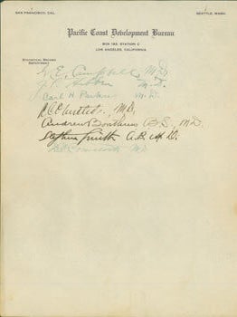 Item #63-6675 Autographs from noteworthy Californians on Pacific Coast Development Bureau...