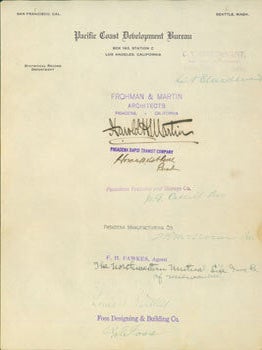 Item #63-6676 Autographs from noteworthy Californians on Pacific Coast Development Bureau...