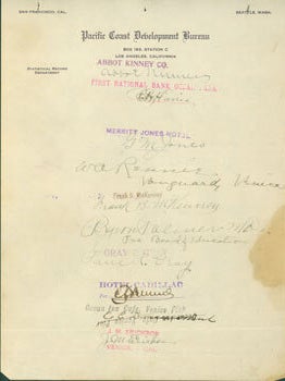 Item #63-6679 Autographs from noteworthy Californians on Pacific Coast Development Bureau...