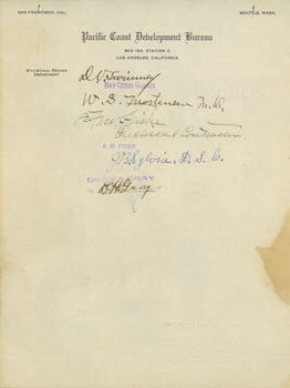 Item #63-6680 Autographs from noteworthy Californians on Pacific Coast Development Bureau...