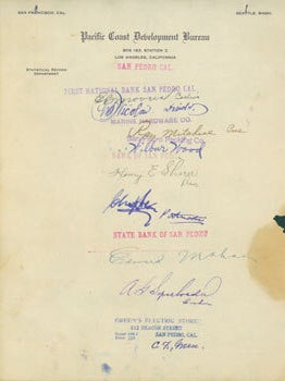 Item #63-6681 Autographs from noteworthy Californians on Pacific Coast Development Bureau...