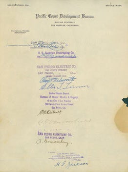 Item #63-6682 Autographs from noteworthy Californians on Pacific Coast Development Bureau...