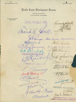 Item #63-6684 Autographs from noteworthy Californians on Pacific Coast Development Bureau...
