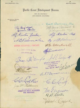 Item #63-6685 Autographs from noteworthy Californians on Pacific Coast Development Bureau...