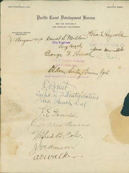 Item #63-6687 Autographs from noteworthy Californians on Pacific Coast Development Bureau...