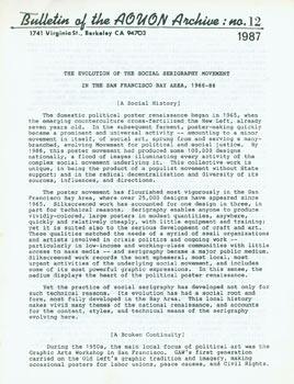 Item #63-6740 Bulletin Of The AOUON Archive. No. 12 (1987). The Evolution of the Social...