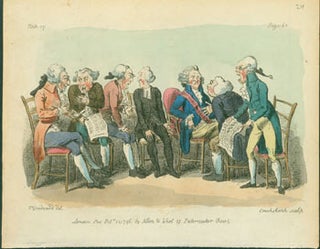 Item #63-6814 (Seven Wigged Men Arguing). Hand-colored engraving. Isaac Cruikshank, after George...