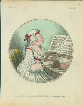 Item #63-6815 (Lady Playing Piano From Sheet Music). Hand-colored engraving. Isaac Cruikshank, after George Moutard Woodward, 1764 - 1811, engrav, artist.