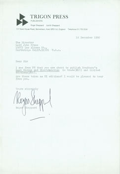 Item #63-6851 TLS Roger Sheppard to Lord John Press, December 16, 1980. Roger Sheppard, Beckenham...