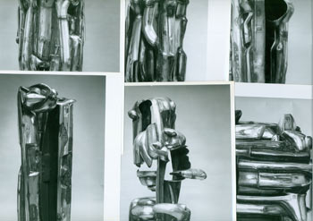 Item #63-6864 Promotional B&W Photographs (6), 8 x 10 Glossies. Chromium Plated Steel Sculptures. Jason Seley, Charles Uht, Peter Selz, photo.