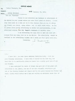 Item #63-6920 Copy of TLS Brisbane to Winchell, December 29, 1934, about refraining from...