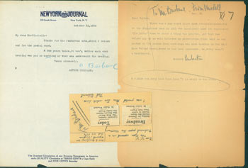Item #63-6926 TLS Brisbane to Winchell, October 31, 1934. With MS corrections by Brisbane in margins; plus, related post card & TLS to Winchell. Arthur Brisbane, Walter Winchell, 1864 –1936, recip.