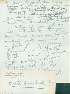 Item #63-6927 ALS Brisbane to Winchell, November 9, 1934. Arthur Brisbane, Walter Winchell, recip