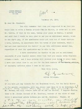 Item #63-6932 TLS Brisbane to Winchell, December 27, 1934. Includes discussion about tickets for...