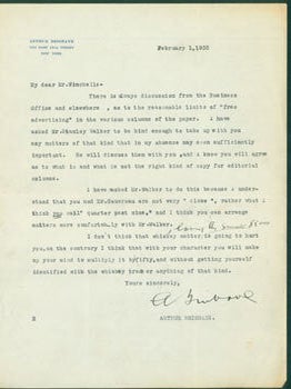 Item #63-6941 TLS Brisbane to Winchell, February 1, 1935. Re: Stanley Walker. Arthur Brisbane,...