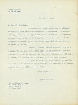 Item #63-6942 TLS Brisbane to Winchell, February 1, 1935. Re: writing on night clubs in the Daily...