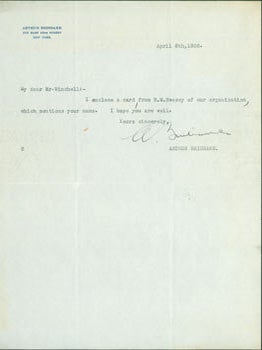 Item #63-6945 TLS Brisbane to Winchell, April 6, 1936. RE: E. M. Swasey. Arthur Brisbane, Walter...