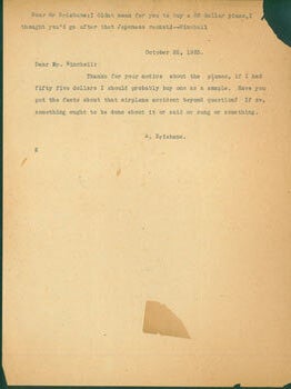 Item #63-6948 TL Brisbane to Winchell, October 22, 1935. With typed response on header from...