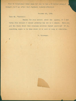 Item #63-6948 TL Brisbane to Winchell, October 22, 1935. With typed response on header from...