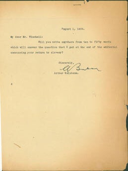 Item #63-6949 TLS Brisbane to Winchell, August 1, 1935. Arthur Brisbane, Walter Winchell, recip