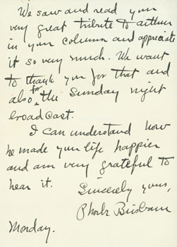 Item #63-6952 ALS Phoebe Cary to Winchell, [ca. January 1, 1937]. Re: gratitude to Winchell for...