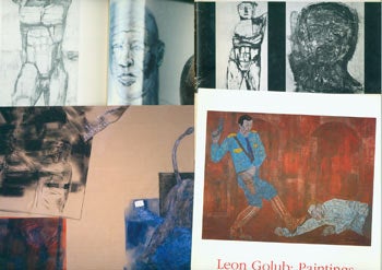 Item #63-6958 Dossier related to artist Leon Golub from Peter Selz Files, including: Exhibition Catalog, Allan Frumkin Gallery (Chicago), signed by Selz, with NY Times 1956 review clipping, 1956. Leon Golub: Paintings, Johnson County Community College, Gallery of Art, 1990. Retrospective Exhibition--Leon Golub 1948 - 1963, Temple University, 1964. ARTnews, "Leon Golub's Mean Streets" Feb 1985. Leon Golub, Card with Color Print from William Griffin Gallery, Santa Monica, CA; Later Paintings: 1995 - 2000. Leon Golub Newspaper Clippings send from Johnson County Community College, Gallery of Art. File full of Leon Golub exhibition brochures, essays, reviews, clippings, B&W photos, 100+ pieces total. Peter Selz, Leon Golub, 1922 - 2004.