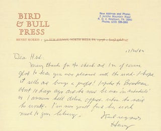 Item #63-6988 ALS Henry Morris to Herb Yellin, 12/20/82. RE: notice of new address. Bird, Bull...
