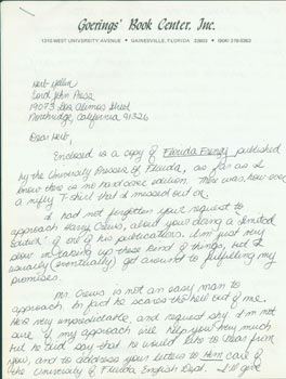Item #63-7000 ALS Mary Ann Emerson to Herb Yellin, 12/20/82. RE: Harry Crews. Goerings' Book...