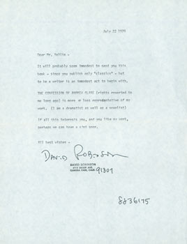 Item #63-7010 TLS David Robinson to Herb Yellin, July 22, 1979. RE: The Confession of Andrew Clare. David Robinson.