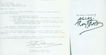 Item #63-7014 TLS book collector Douglas Dannay to Herb Yellin, October 2, 1985. RE: Ray Bradbury, Cheever. Photocopy of Ray Bradbury autograph present. Douglas Dannay.