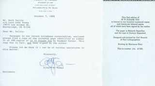 Item #63-7016 TLS Albert J. Raman to Herb Yellin, October 7, 1988. RE: Ramond Carver. Albert J....