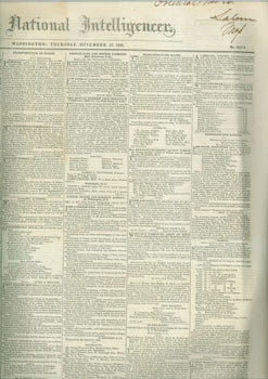 Item #63-7050 Daily National Intelligencer, November 13, 1845. Volume XXXIII. Daily National Intelligencer, Joseph Gales, William Winston Seaton, publishers.