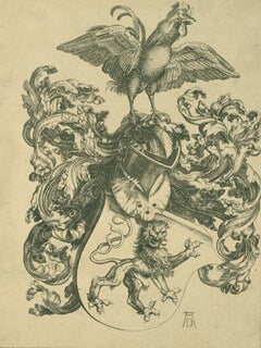 Item #63-7070 Coat of Arms with a Lion and a Cock. (19th Century Impression or Facsimile.) (M....