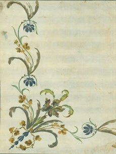 Item #63-7071 Original Watercolor, Floral Border. 18th Century Watercolorist, Hon. Gerald Henry...