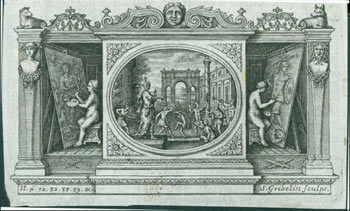 Item #63-7078 Triptych Depicting Musicians & Dancers in Center Panel, Painters on Outer Panels. Gribelin Engraving from Characteristics Of Men, Manners, Opinions, Times, With A Collection Of Letters. Simon Gribelin, Earl of Shaftesbury, engrav.