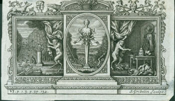Item #63-7079 Triptych Depicting Artemis Ephesia, the Multi-Breasted Goddess, in the center panel, Capering Satyrs in the Outer Panels. Gribelin Engraving from Characteristics Of Men, Manners, Opinions, Times, With A Collection Of Letters. Engraving Accompanying Miscellaneous Reflections Vol. 3. Simon Gribelin, Earl of Shaftesbury, engrav.