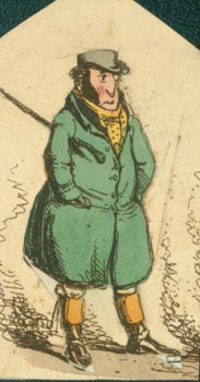 Item #63-7089 Man In Green Wearing Boots and Carrying A Stick Under His Arm. Charles Ansell.
