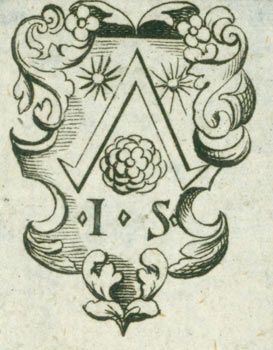 Item #63-7096 Coat of Arms with initials I. S. Number 22 printed faintly on verso. 19th Century British Engraver?