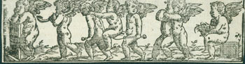 Item #63-7103 Eight Cherubs. Latin Printed On Verso. 16th Century Italian Printer or Engraver.